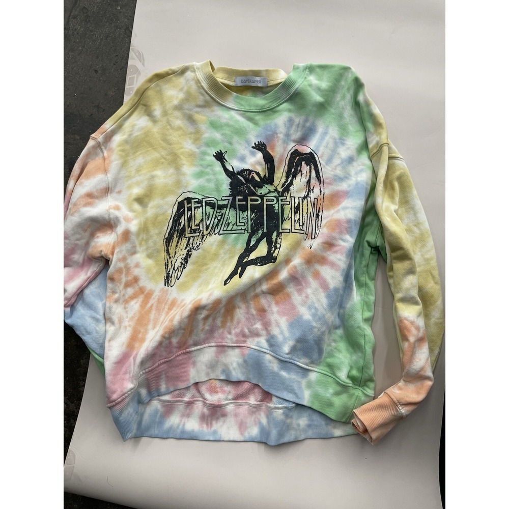 Daydreamer Led Zeppelin Tie Dye Long Sleeve Sweater Band Pink Yellow Blue S H35